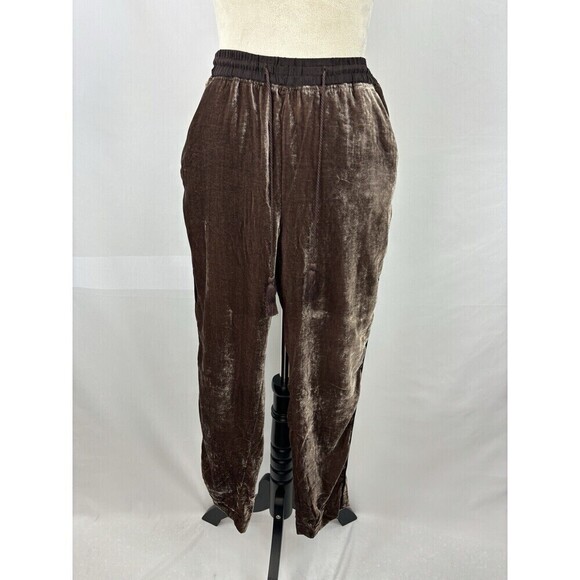 Elevenses Anthropologie Sonia Velvet Joggers Pants Dark Purple Small Cropped - Picture 4 of 16